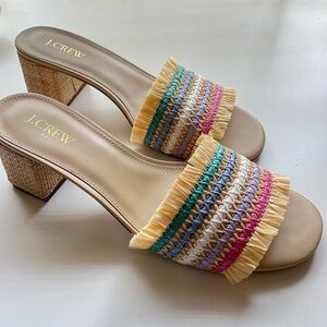 J. Crew Factory Woven Mule Heels Rainbow Raffia Womens Size 9.5